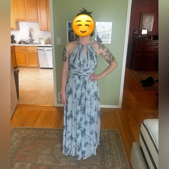 Marchesa Notte • Blue & Silver Floral Maxi Dress with open back • size 6 - Picture 4 of 16